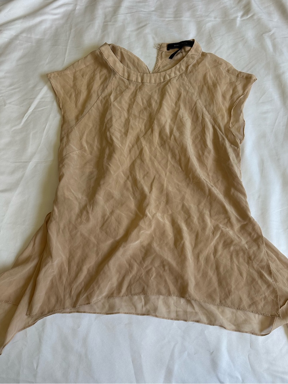 BCBGMAXAZRIA "Sammie" Sleeveless Asymmetrical Silk Blouse - Size XS - Bare Pink - Picture 2 of 7
